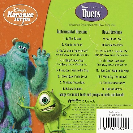 Disney Series – Duets – Karaoke Playbacks – CD+G - Rueckseite