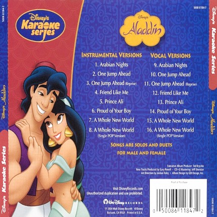 Disneys Aladdin - Karaoke Playbacks - CD+G - Back