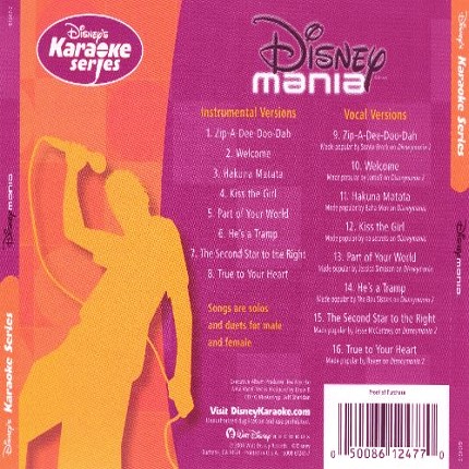 Disney's Series - Disney-Mania - Karaoke Playbacks - CD+G - Rueckseite