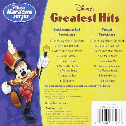 Disney's Series - Greatest Hits - Karaoke Playbacks - CD+G - Rueckseite