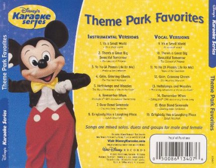 Disney's Series - Theme Park Favorites - Karaoke Playbacks - Rueckseite