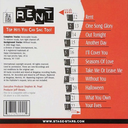Rent – Das Musical – Karaoke Playbacks - Rueckseite CD