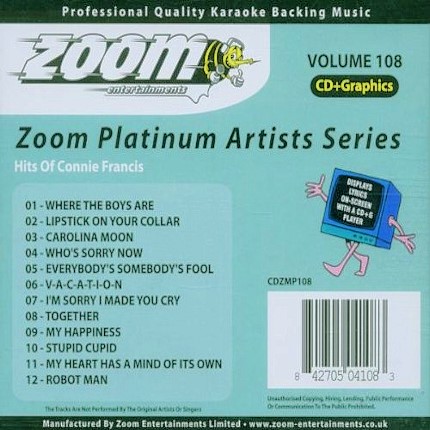 Zoom Platinum Artists - Volume 108 - Hits Of Connie Francis - Karaoke Playbacks - Back