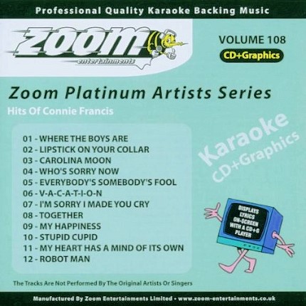 Zoom Platinum Artists - Volume 108 - Hits Of Connie Francis - Karaoke Playbacks - Front