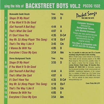 Backstreet Boys Party Vol.2 - Karaoke Playbacks - PSCDG 1532 - Rueckseite