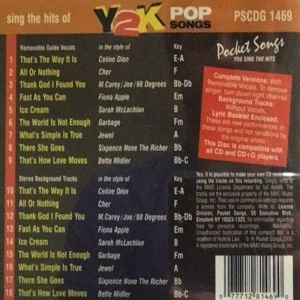 Y2K Pop Songs - Karaoke Playbacks - PSCDG 1469 - Rueckseite CD