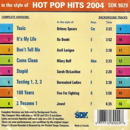 Hot Pop Hits 2004 – Karaoke Playbacks – SDK 9029